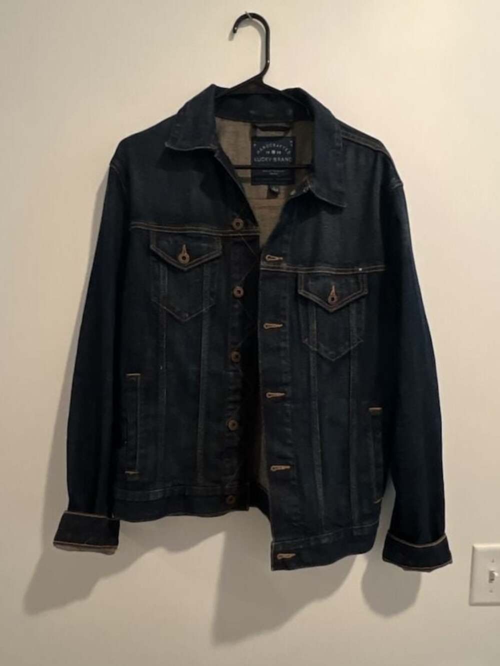 Lucky Brand Handcrafted Durable Goods Men's Dark Wash Denim Trucker Jacket